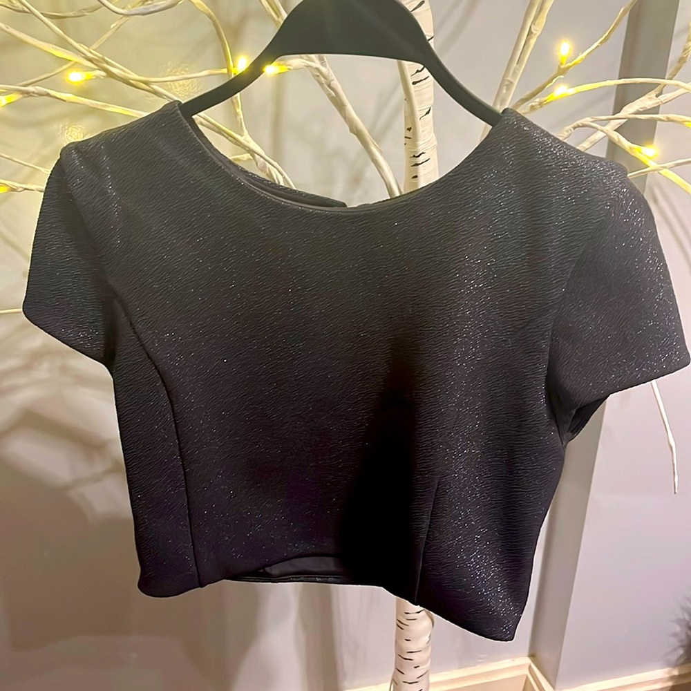 NWT Express crop top charcoal black sparkle with zipper back closure.
